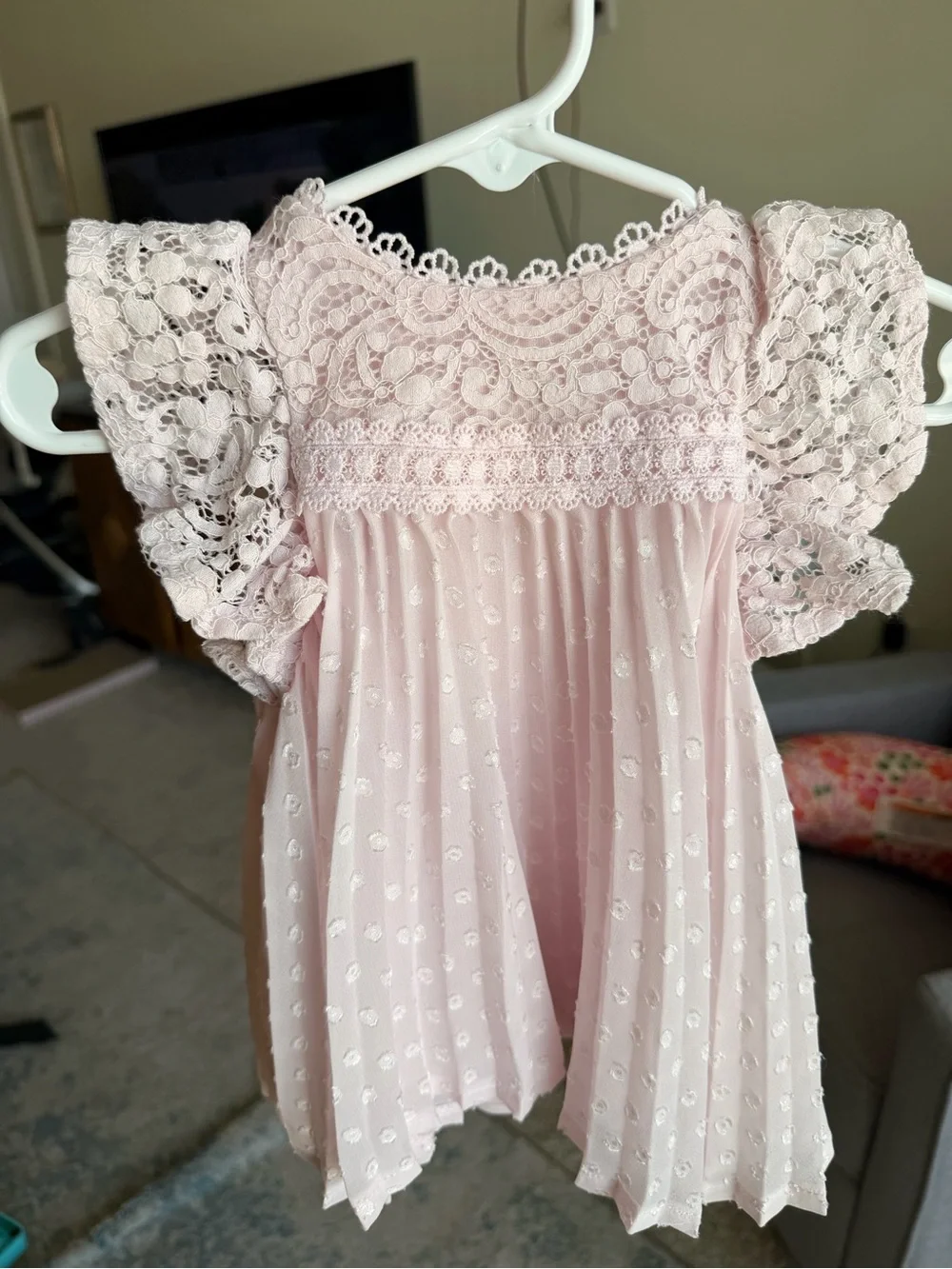 Nannette Pale Pink Lace-Trim Infant Dress